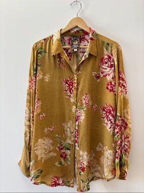 Johnny Was Mustard Floral Button-Down Shirt